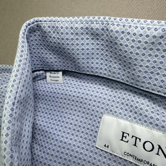 ETON Geometric Strech Shirt  size 17.5 Blue dress shirt - Picture 3 of 6